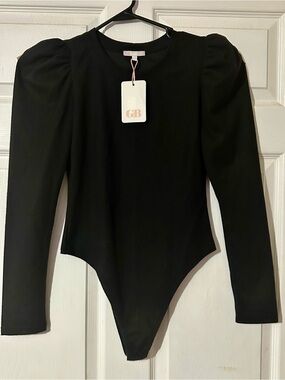 Gianni Bini Black Puff-Sleeve One Piece Bodysuit